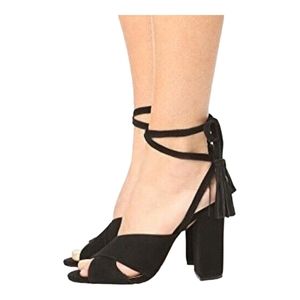 Schutz Damila Suede Wrap Black Sandal Heel Formal Party Vamp 4 in heel